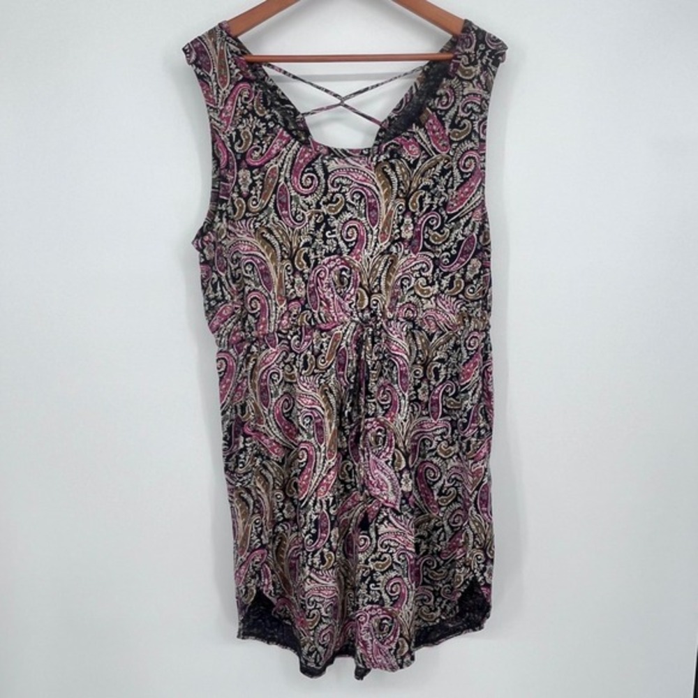 Lucky Brand Women's Dress XL Paisley Crisscross Linen Summer Vacation Beach